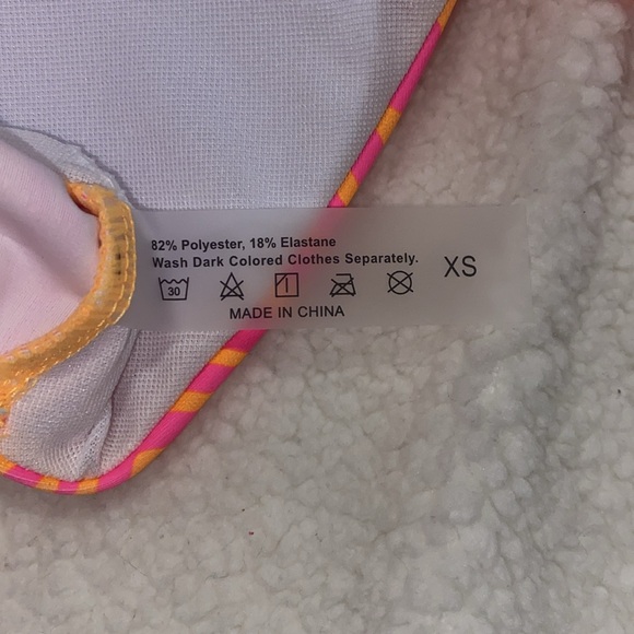 NWOT Neon pink and orange striped tie-front halter bikini top - Picture 3 of 3